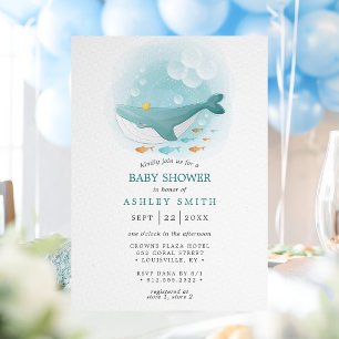 Invitation Bain de couleur marine Baleine Prince Baby Shower