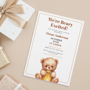 Invitation Bain de couleur Miel Mignon Ours en Peluche Baby S