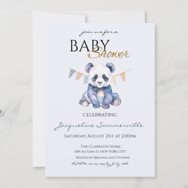 Invitation Bain de couleur Panda ours Baby Shower (Devant)