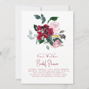 Invitation Bain de couleur rouge à l'aquarelle Mariage Fille