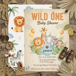 Invitation Bain de couleur Safari Jungle Wild One Baby Shower