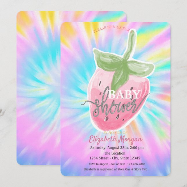 Invitation Bain de couleur tie-dye à l'aquarelle fraiche pour (Devant / Derrière)