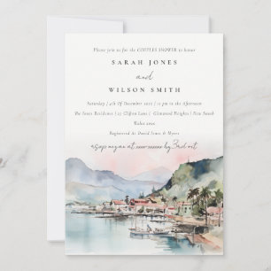 Invitation Bain de couples au paysage aquarelle de Kauai Hawa