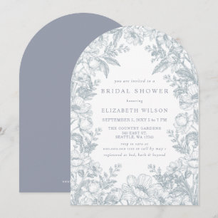 Invitation Bain de mariée floral toile de chinoiserie bleue