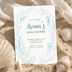 Invitation Bain de mer bleu aquarelle pour bébé