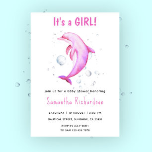 Invitation Bain de mer dauphin aquarelle pour Baby Shower