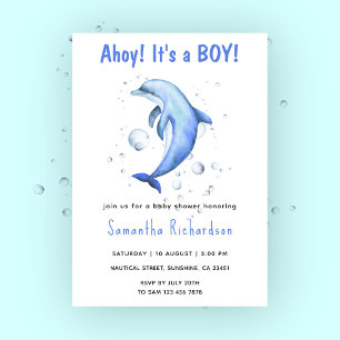 Invitation Bain de mer Dauphin aquarelle pour Baby Shower