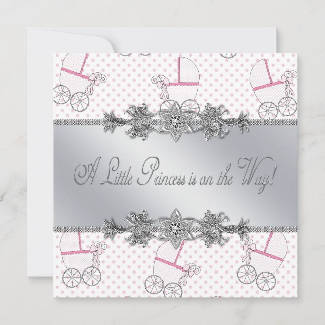 Invitation Bain de Princesse Bébé Fille Landau Rose (Devant)
