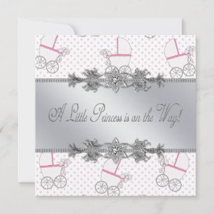 Invitation Bain de Princesse Bébé Fille Landau Rose