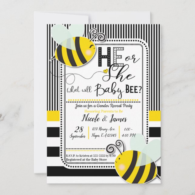 Invitation Bain de révélation de genre BEE noir blanc il ou e (Devant)