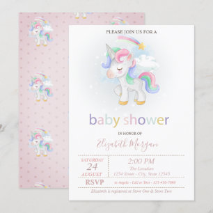 Invitation Bain de soleil de bébé Licorne Étoile Arc-en-ciel