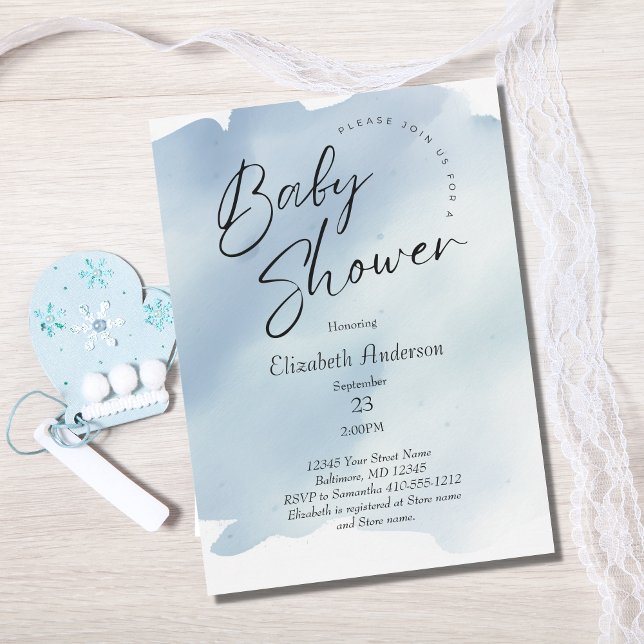 Invitation Bain Éclaboussure Bleu Aquarelle Fête de Bébé Garç (Créateur téléchargé)