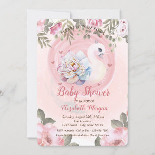 Invitation Bain-marie Bébé Cygne Floral Baby Shower
