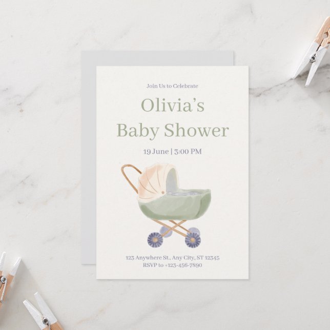 Invitation Bain-marie Ours en peluche Montgolfière Baby Showe (Devant/Arrière en situation)