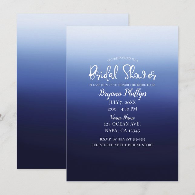 Invitation Bain Océan Bleu Moderne Minimal Mariage Plage (Devant / Derrière)