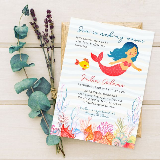 Invitation Bain sous-marin bleu de mer sirène bébé (Créateur téléchargé)