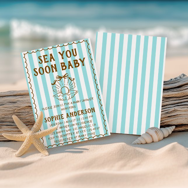 Invitation Bain Turquoise Rayé Bébé Bébé Cadeaux de Naissance (Créateur téléchargé)