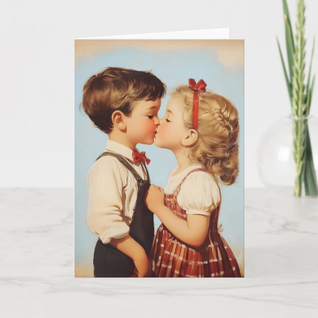 Invitation Baiser amoureux vintage pour enfants (Devant)