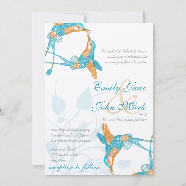 Invitation Baiser de colibri Oiseaux d'amour Mariage (Devant)