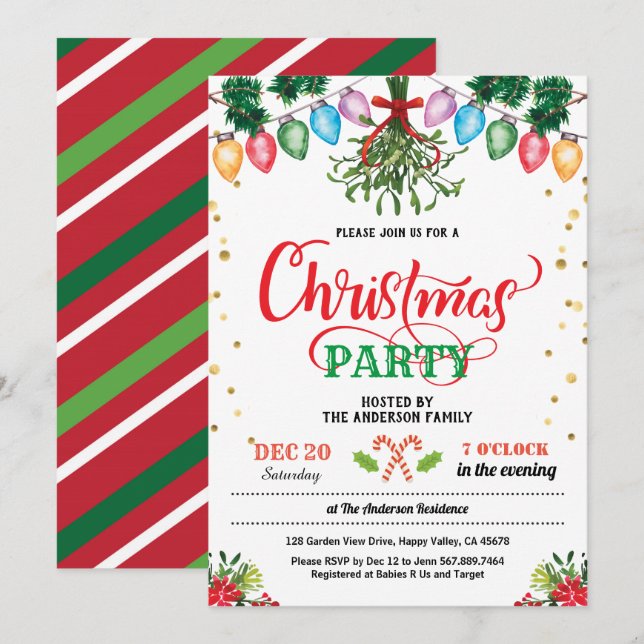 Invitation Baiser de fête de Noël sous mistletoe (Devant / Derrière)