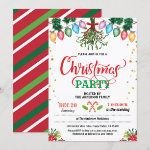 Invitation Baiser de fête de Noël sous mistletoe
