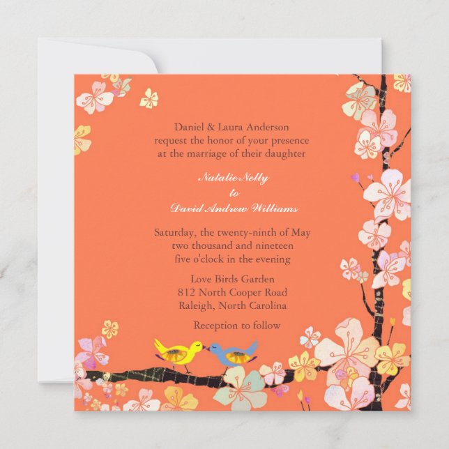 Invitation Baiser Inséparables Orange Mariage (Devant)