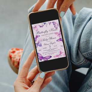 Invitation Baisers à papillon Baby shower fille rose violet i