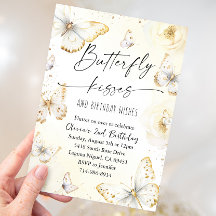 Baisers à papillon blanc et or Anniversaire