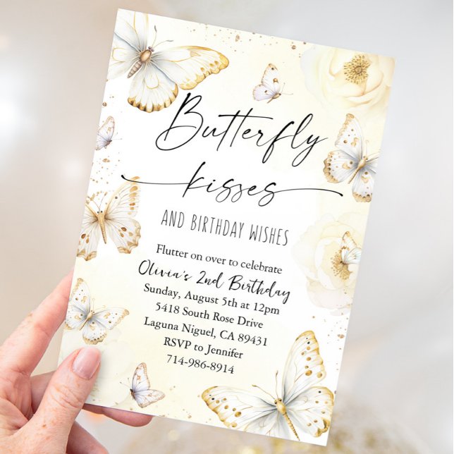 Invitation Baisers à papillon blanc et or Anniversaire (Créateur téléchargé)