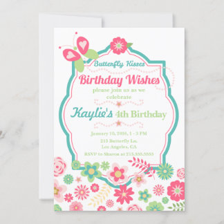 Invitation Baisers à papillon et voeux d'anniversaire
