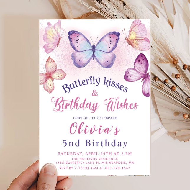 Invitation Baisers à papillon et voeux d'anniversaire Filles  (Créateur téléchargé)