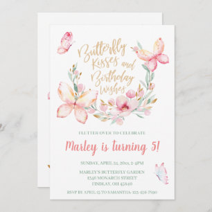 Invitation Baisers à papillon et voeux d'anniversaire, toute