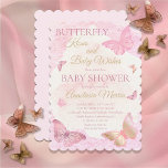 Invitation Baisers à papillon et voeux de bébé Baby shower fi<br><div class="desc">Doux rose,  mauve,  blush et or "Baisers à papillon et voeux de bébé" conception de Baby shower fille avec des papillons dans différentes combinaisons coordonnées de couleur sur une aquarelle arrière - plan de clair et rose. Conception composite par Holiday Hearts Designs.</div>