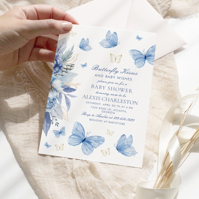 Invitation Baisers à papillon et voeux de bébé Baby shower ga (Créateur téléchargé)