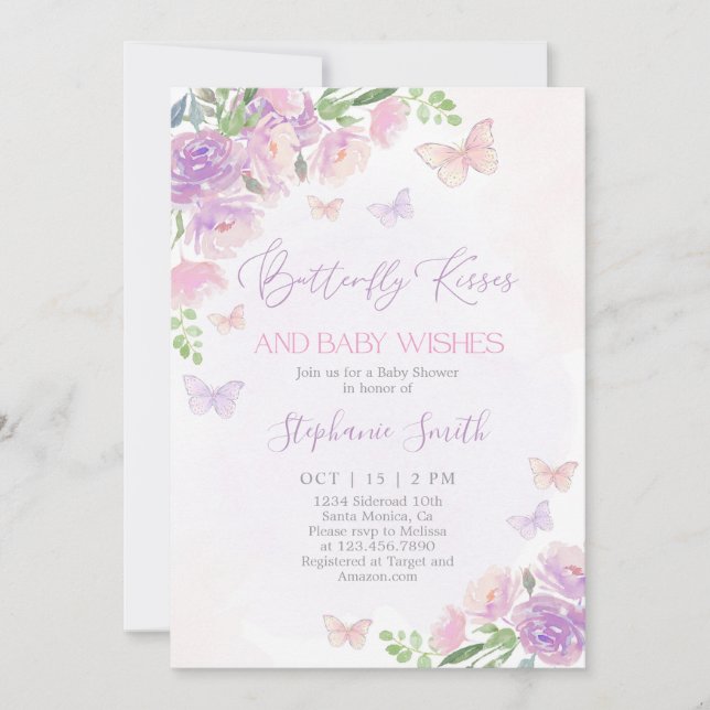 Invitation Baisers à papillon fille Baby shower (Devant)