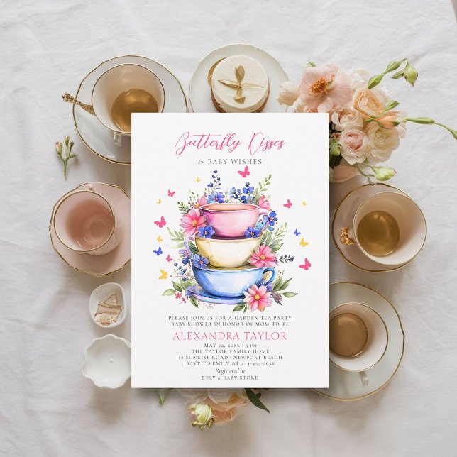 Invitation Baisers à papillon Fleur sauvage Thé bébé Douche f (butterfly kisses baby shower invitation wildflowers garden tea party colorful summer spring)