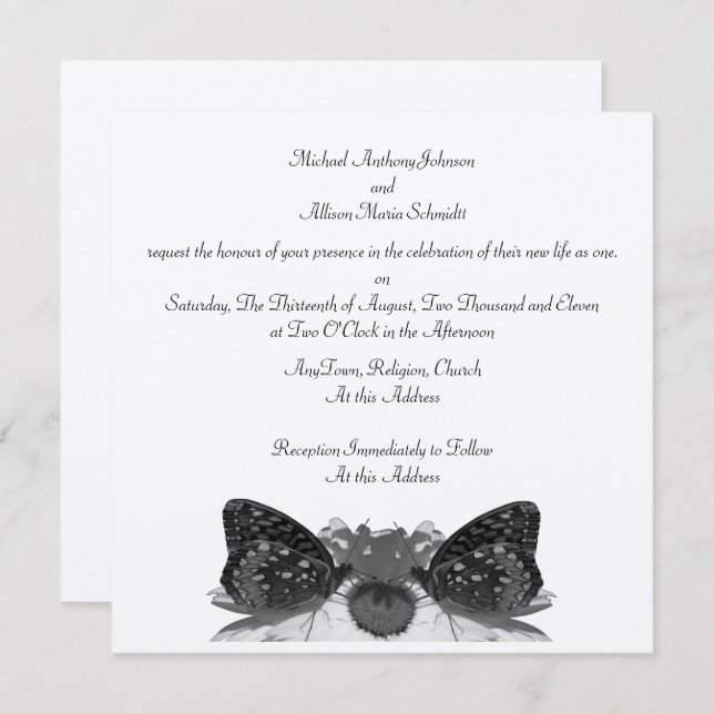Invitation Baisers à papillon/ Mariage (Devant / Derrière)