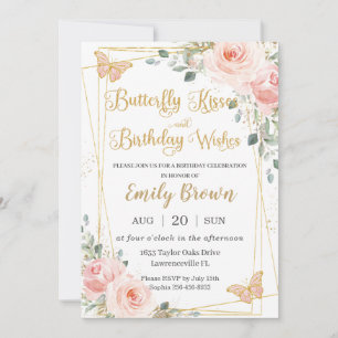 Invitation Baisers à papillon rose pâle Baisers Anniversaire