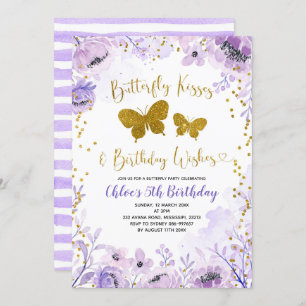 Invitation Baisers à papillon violet de lavande et anniversai