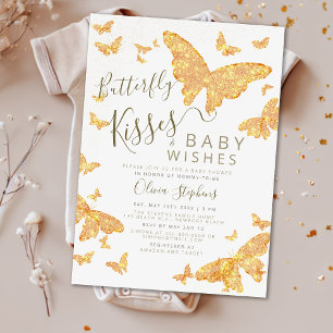 Invitation Baisers à papillon Voeux Boho Chic Baby shower Or