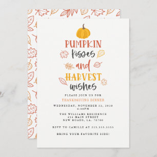 Invitation Baisers citrouilles et souhaits de récolte Thanksg