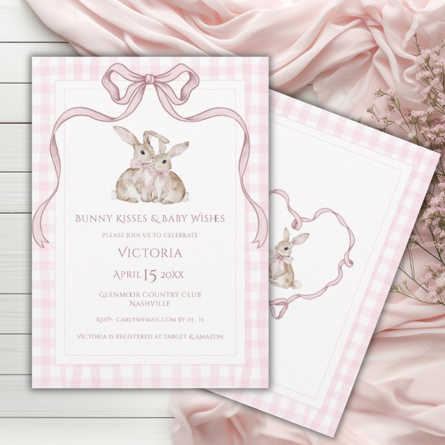 Invitation Baisers de lapin et voeux de bébé Baby shower rose (Créateur téléchargé)