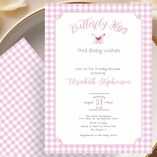 Invitation Baisers de papillon rose et vœux de bébé Shower de (Créateur téléchargé)