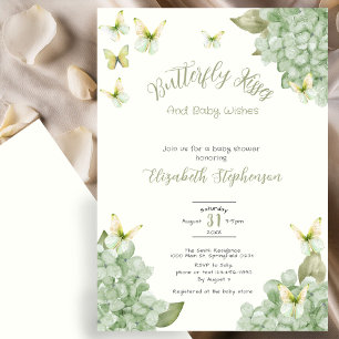 Invitation Baisers de papillon vert Baptême en aquarelle