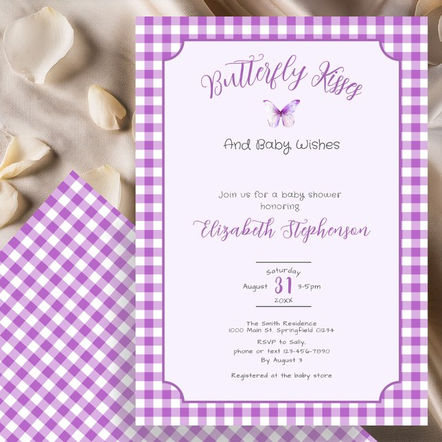 Invitation Baisers de papillon violet Souhaits de bébé Baby S (Créateur téléchargé)
