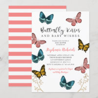 Baisers et souhaits papillon Baby shower rose