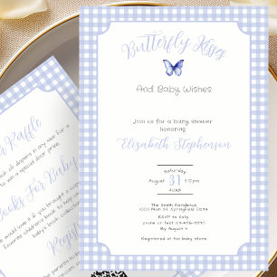 Invitation Baisers papillon bleus double face Vœux de bébé