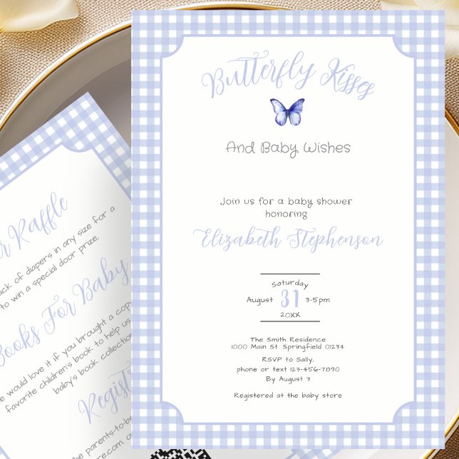 Invitation Baisers papillon bleus double face Vœux de bébé  (Créateur téléchargé)