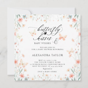 Invitation Baisers papillon corail sauvage Turquoise Baby sho