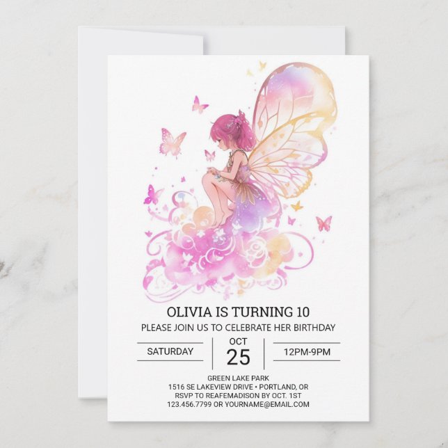 Invitation Baisers papillon Fairy Anniversaire (Devant)